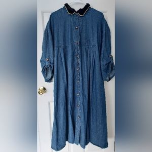 Vintage Spencer Alexis Denim Dress Sz 20 gold embroidery velvety collar accents